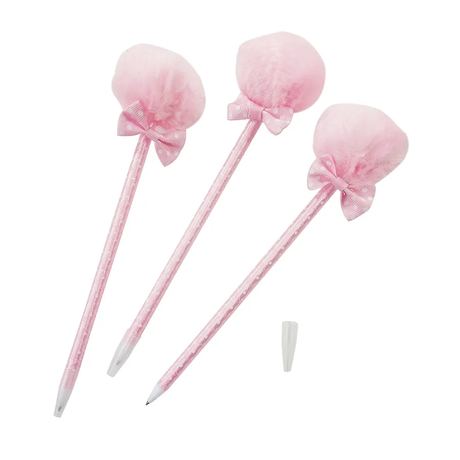 36 шт./лот точечная шариковая ручка с бантом и Плюшевым Мехом Ленточные шариковые