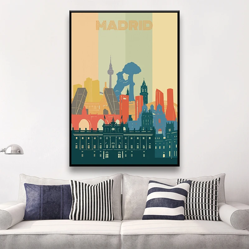 Городской городской пейзаж в стиле ретро Мадрид холст живопись Художественная