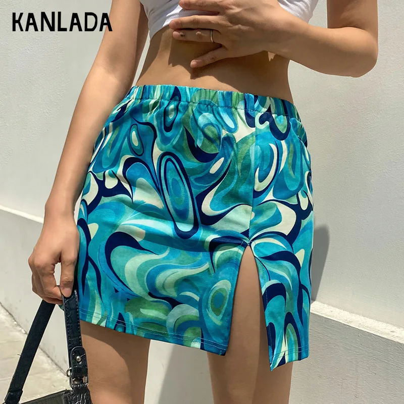 

Summer 2021 Personality Vortex Pattern Printing High Waist Sexy Split Hip Skirt Skirt Thin Mini Skirt Womens юбка женская
