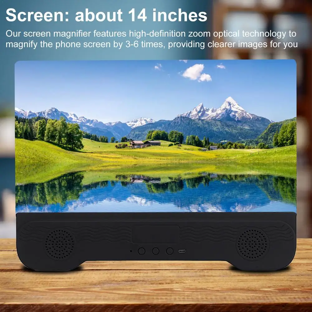 14 inch phone screen amplifier 6d video magnifier stand bracket with speakers foldable hd desk holder smartphone accessories free global shipping
