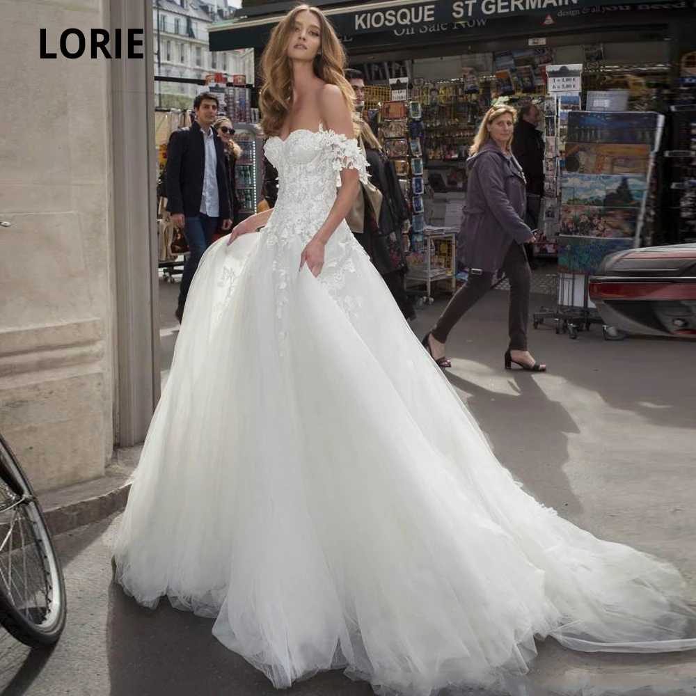 LORIE свадебное платье с открытыми плечами кружевной аппликацией из Мягкого Тюля а