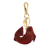 cute designer leather fish keychain for crafting women jewelry accessories bag charm gift porte clef femme key rings bulk