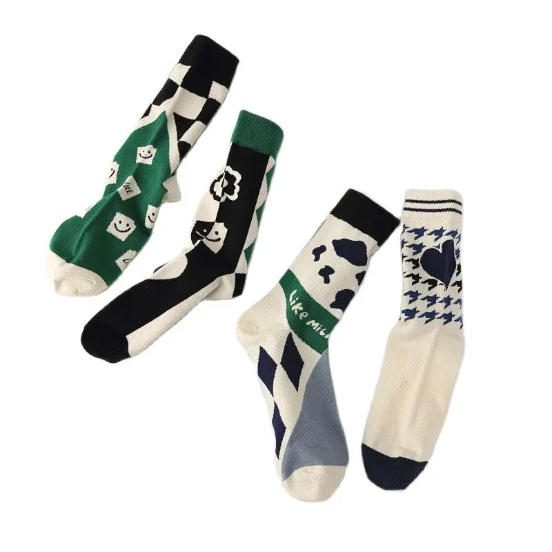 

Длинные носки мужские модные Весна 2022 Новинка Забавный подарок носки из чесаного хлопка с геометрическим рисунком корейские Роскошные Socken ...