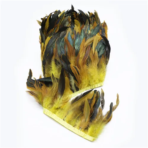yellow 20 ярдов 12-17 см куриные хвостовые перья птиц планки полоса Coque перо лента бахрома для свадебного платья юбка деко - Цвет: yellow