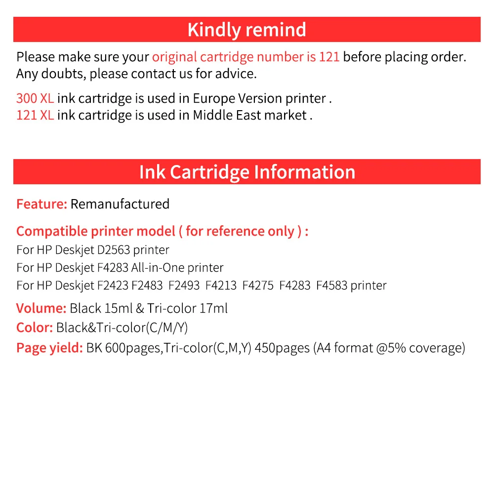 Сменный чернильный картридж HWDID 121XL для HP 121 XL Deskjet F4283 F2423 F2483 F2493 F4275 D1660 D1663 D2500 D2560 |
