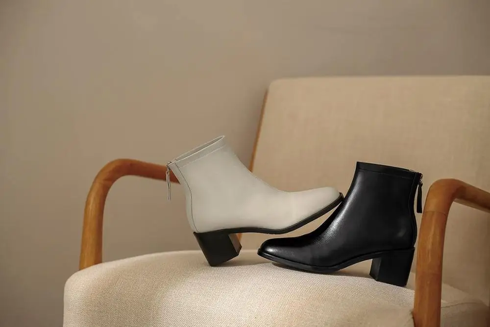 

Lenkisen vintage short boots natural leather sexy convenient round toe thick high heel zipper elegant lady dress ankle boots L62