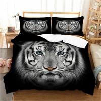3d black tiger bedding set animal print duvet cover with pillowcase twin queen king size tiger head bed set 3pcs bedclothes