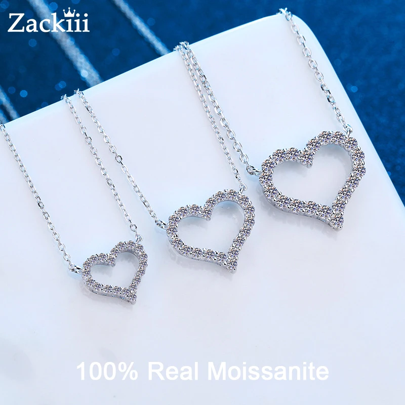 2CT Moissanite Necklace Heart Pendant Diamond Necklace For Women 925 Silver Prong Setting VVS Moissanite Heart Pendant Jewelry