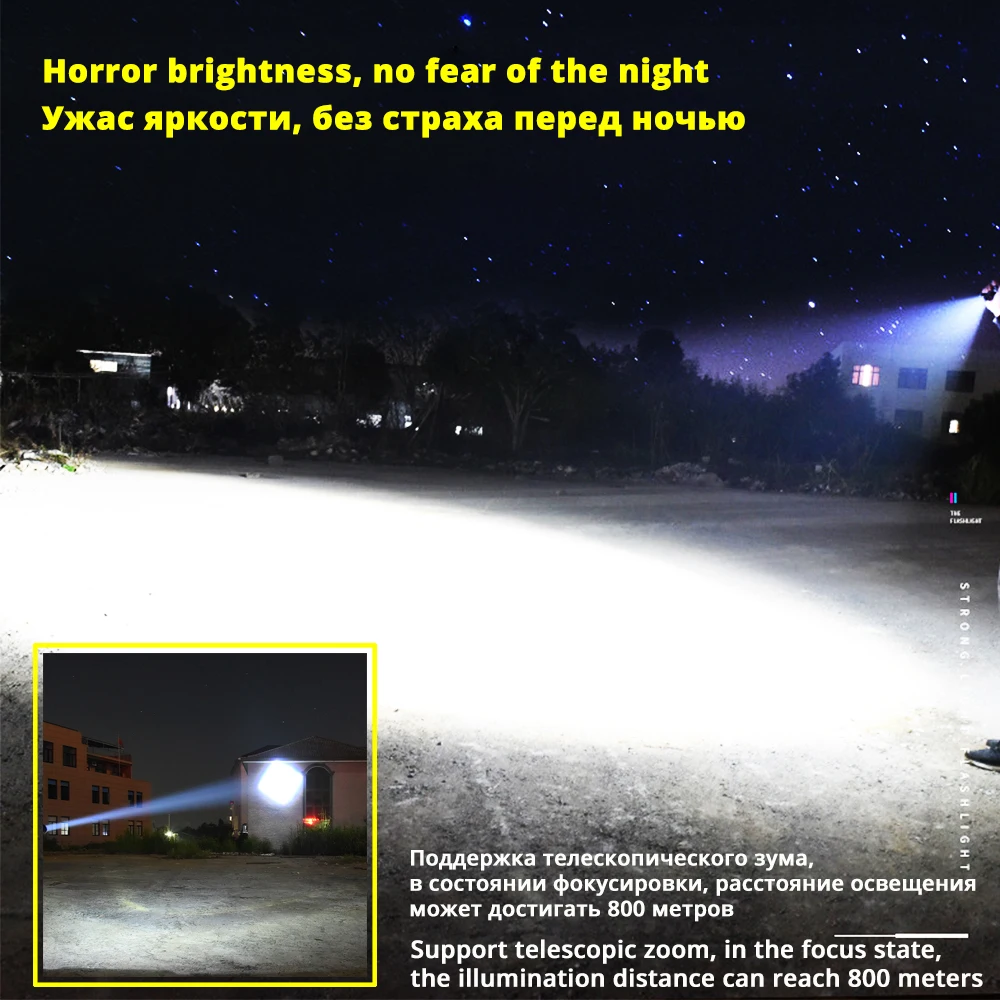 Precio Linterna LED Potente S113, Con Cuentas De Lámpara XHP70.2, Táctica, Impermeable, Zoom Telescópico, 3 Modos De Iluminación, Por 26650