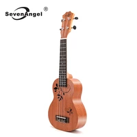 sevenangel 21 inch mahogany ukulele butterfly love flower ukelele mini 4 strings guitar hawaiian travel uku musical instrument
