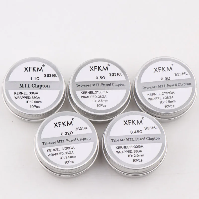 Новинка XFKM 10 шт./кор. NI80/A1/SS316L MTL Clapton готовые катушки для RDA RTA RBA мод нагревательный