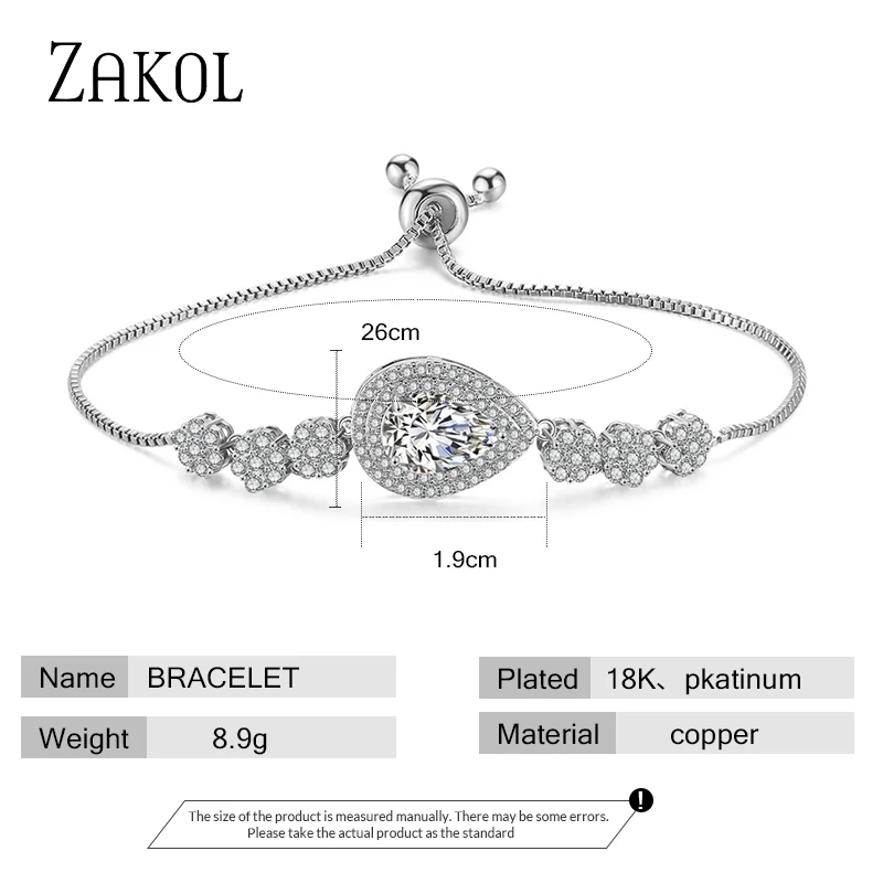 

ZAKOL Fashion Water Drop Cubic Zirconia Adjustable Bracelets Bangles for Women Wedding Jewelry Accessories Wholesale FSBP2100