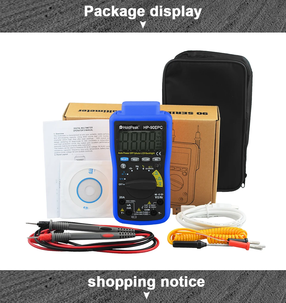 HoldPeak HP-90EPC Multimetro Авто Диапазон Цифровой мультиметр метр с USB Подключение к ПК и функция вывода данных