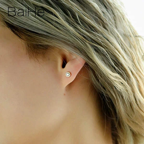 BAIHE Твердые 14 к желтое золото всего 0.20ct H/SI натуральные бриллианты женские Помолвочные мужские Подгонянные алмазные размеры круглые серьги-гвоздики