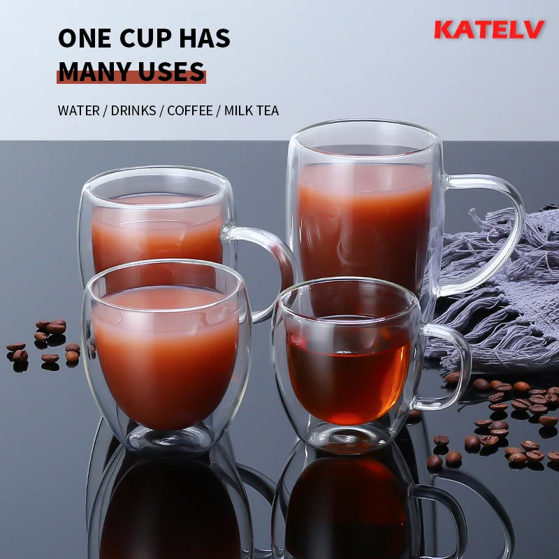 Креативная двойная прозрачная стеклянная чашка кофейная для молока виски чая