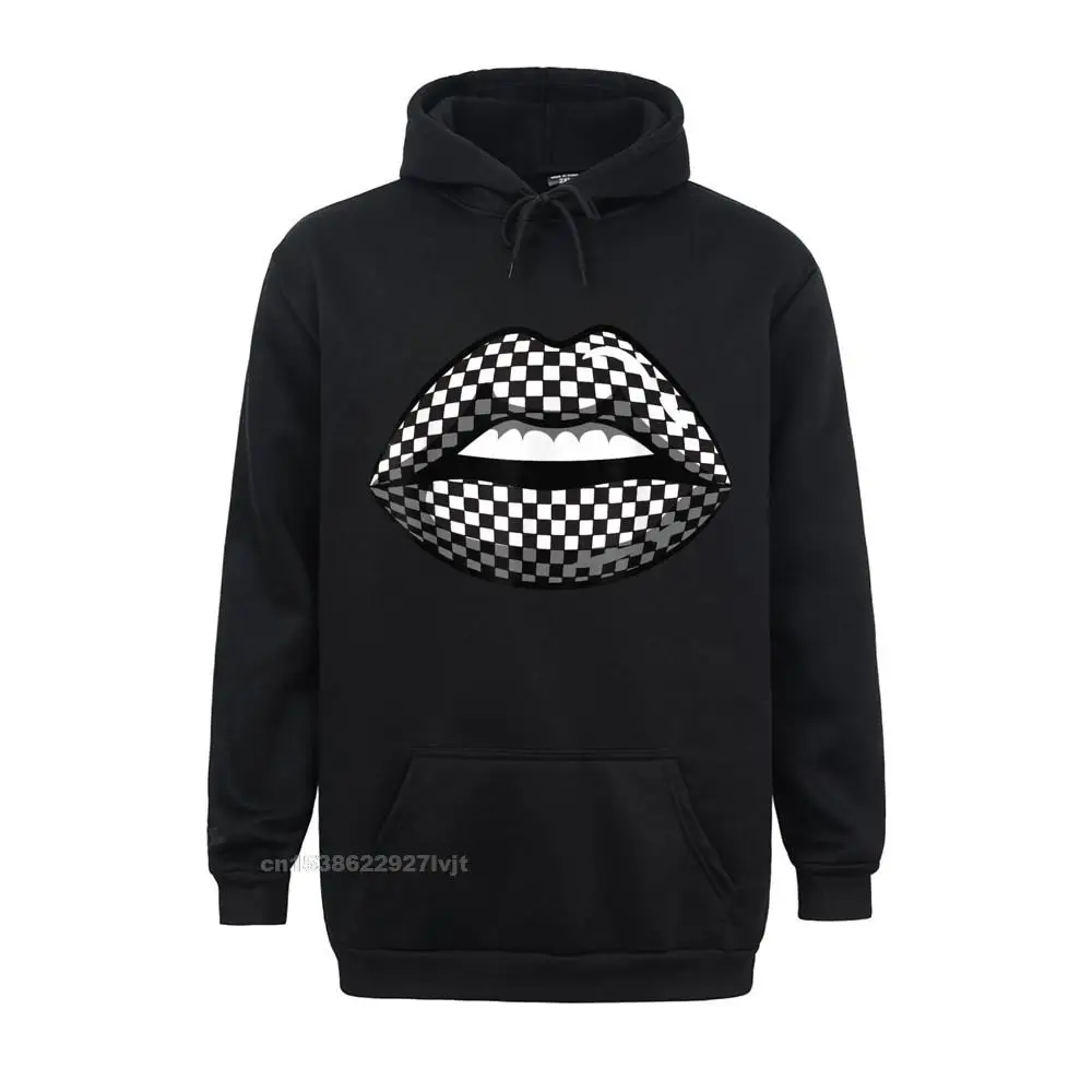 Funny Checkered Black White Lip Cute Checkerboard Women Hoodie Cotton Tees For Men Funny Hooded Hoodies Print Popular