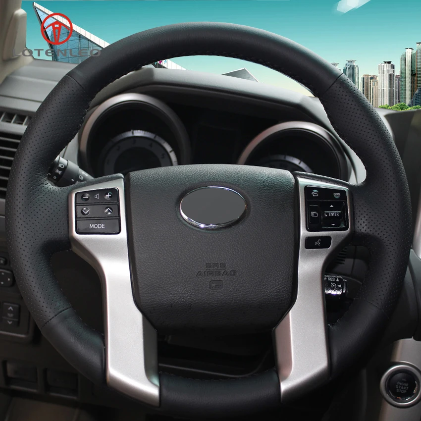 LQTENLEO черный чехол рулевого колеса автомобиля из натуральной кожи для Toyota Land Cruiser