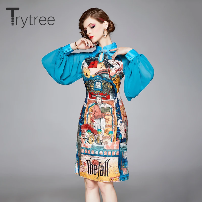 Женское Повседневное платье с воротником стойкой Trytree элегантное облегающее до