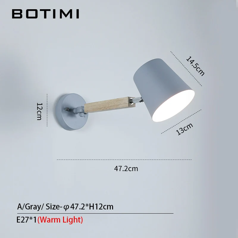 Spec-E-Gray Современный светодиодный настенный светильник BOTIMI с металлическим абажуром для спальни, деревянные настенные бра для чтения, регулируемые прикроватные светильники - Цвет абажура: Spec-E-Gray