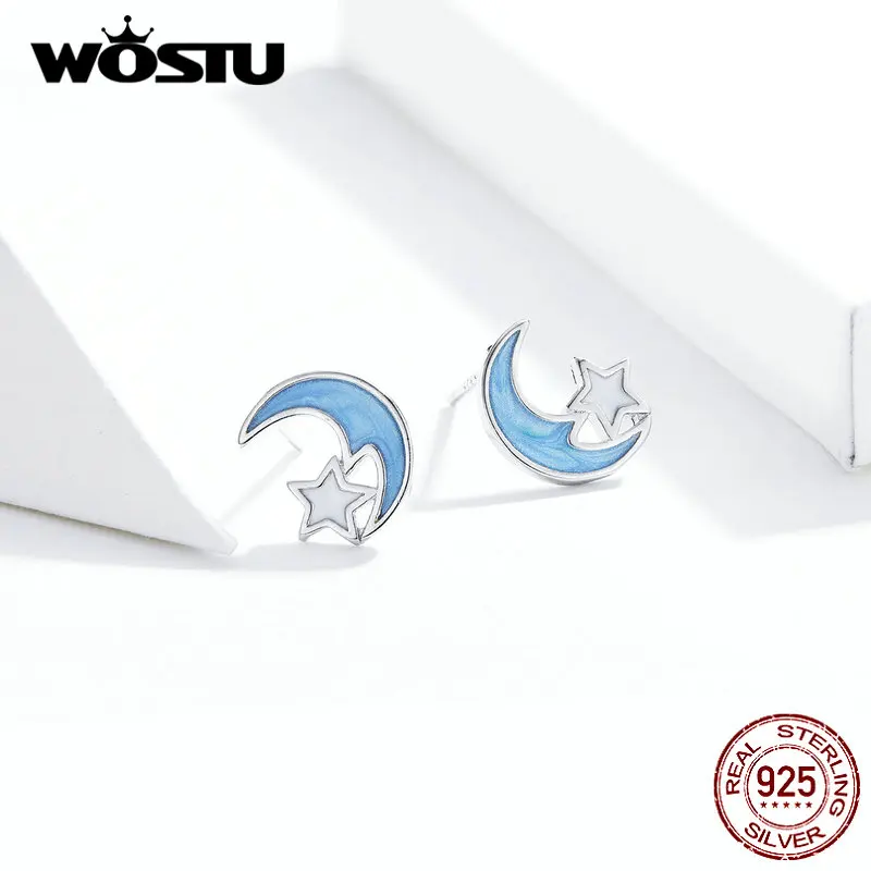 WOSTU Аутентичные серьги из стерлингового серебра 925 пробы с голубой Луной и