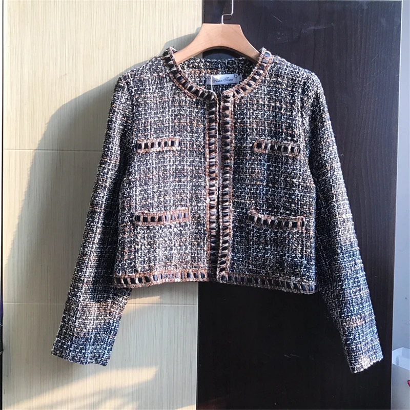 

Autumn 2019 Runway Designer Women Jacket Outerwear Elegant Tweed Long Sleeve Blue Patchwork Jacket Casual High Quality Jacket