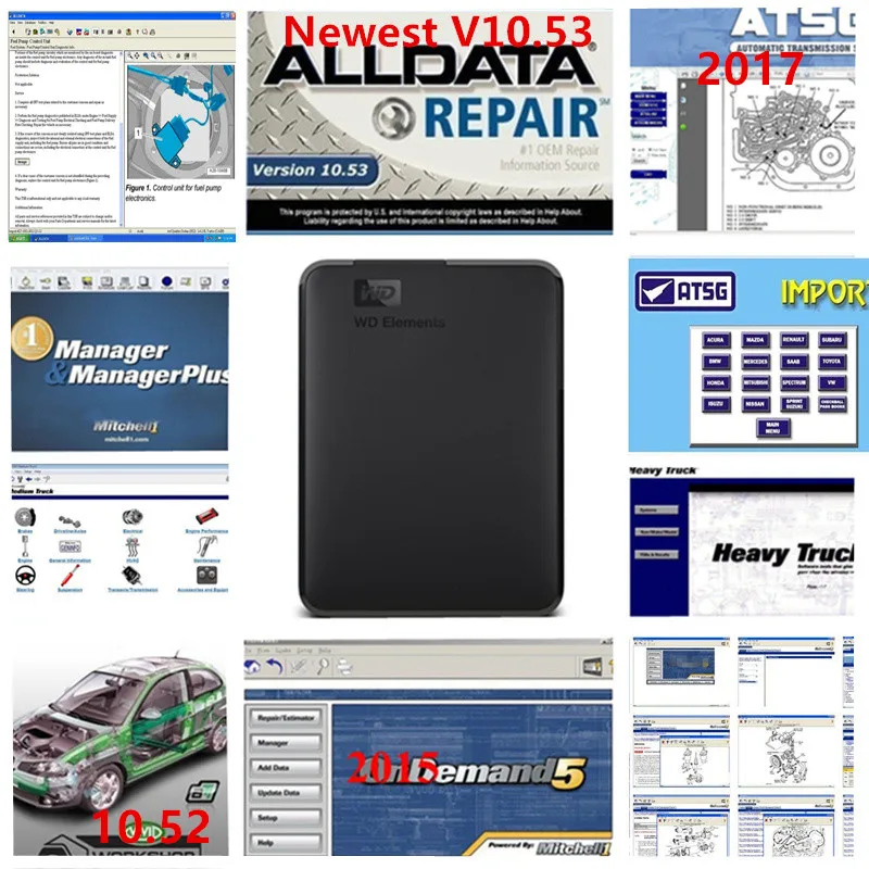 Горячие Авто Ремонт Alldata программное обеспечение V10.53 Митчелл, по заказу 5 программное обеспечение atsg яркая мастерская 3.0usb 1 ТБ жесткий на жестком диске, а также со данных