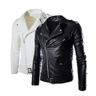 Мужская приталенная белая кожаная мотоциклетная куртка, новая мужская верхняя одежда, байкерские кожаные пальто, Размер 4XL