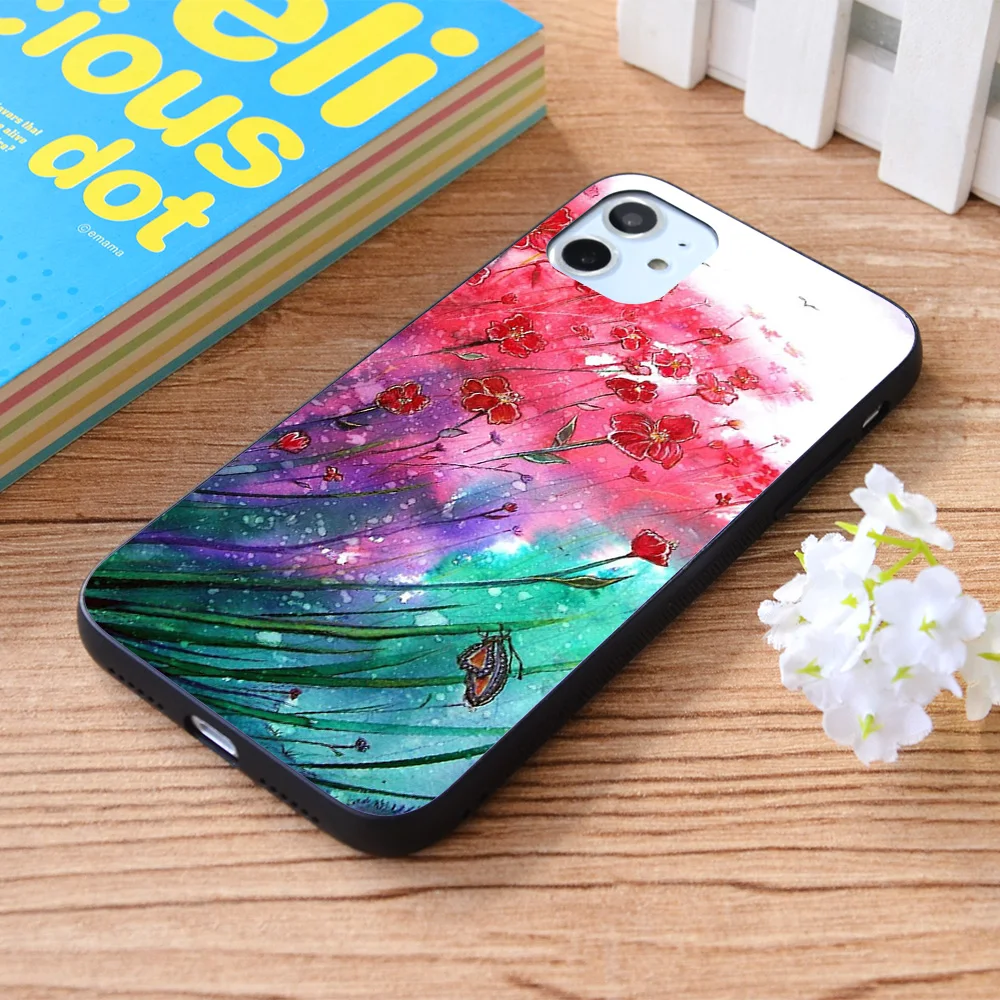 

For iPhone Flowers - Dancing Poppies Soft TPU border Apple iPhone Case