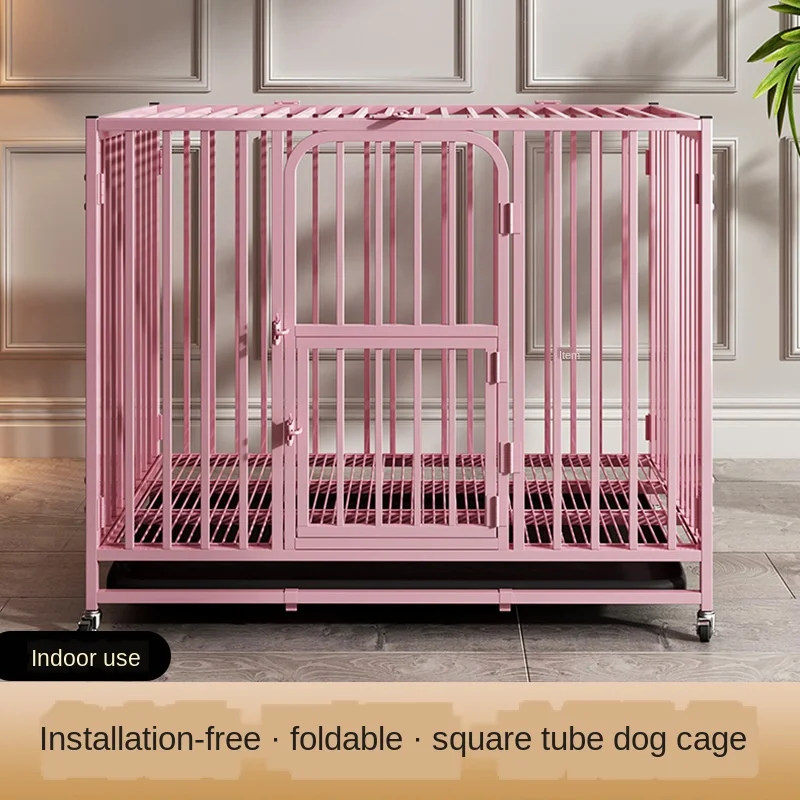 

Foldable indoor dog cage pieces baking paint full square tube dog cage medium and large dog kennel with toilet golden retriever