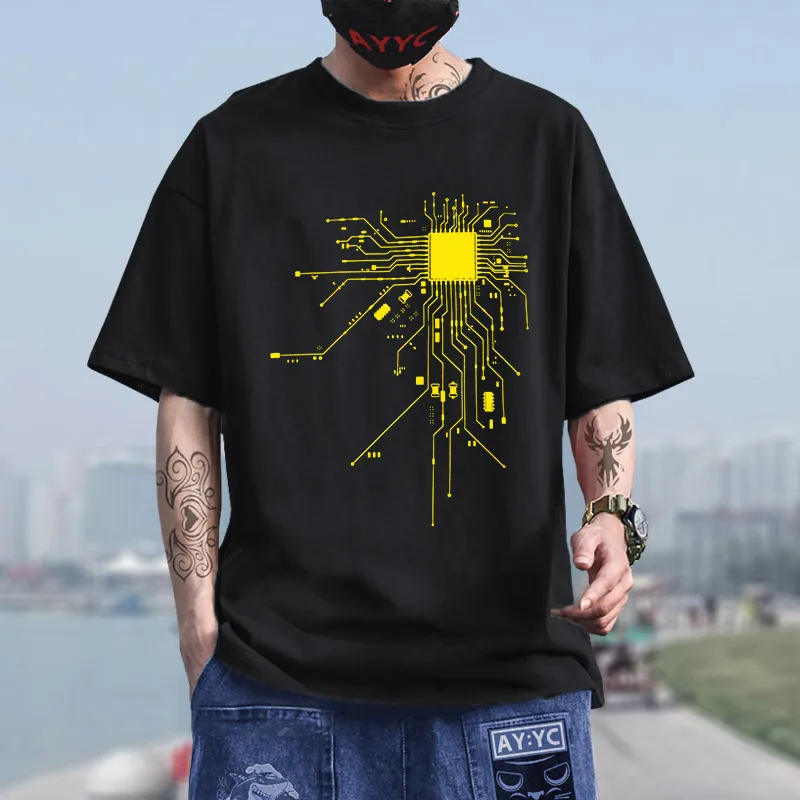 

Summer Mes Tee Shirt Fashion High Quality Custom Cpu Chip Heart Hardware Crazy Digital Life Man Graphic T-Shirt