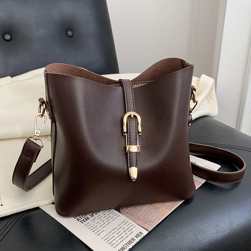 

VeryMe Simple Female Large Capacity Bucket Pack Solid Color Leather Crossbody Women Bag Popular Lady Daily Handbags Bolso Casual