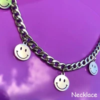 punk jewelry smiley pendant necklace for men women egirl aesthetic goth choker necklace 2000s fashion accessories party