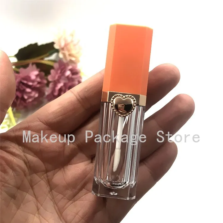 

9ml 10/30/50pcs Clear Empty Orange Square with Heart Lip Gloss Container, DIY Portable Cosmetics Refillable Lipgloss Tube Shell