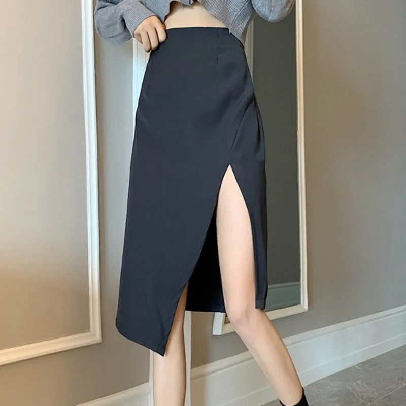 

summer new hot sexy korean Solid Irregular Side Thin High Waist sexy Girl Female Skirt Woman Thigh Exposed Skirts vintage 888Y