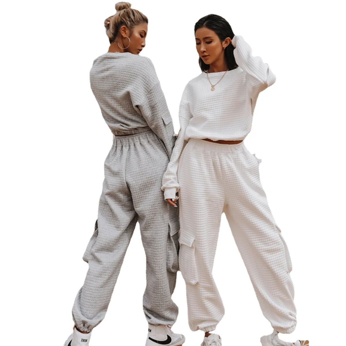 

Casual Sweatshirt European and American New New Autumn and Winter Pocket Fashion Casual Trousers Sweater Casual Suit for Women