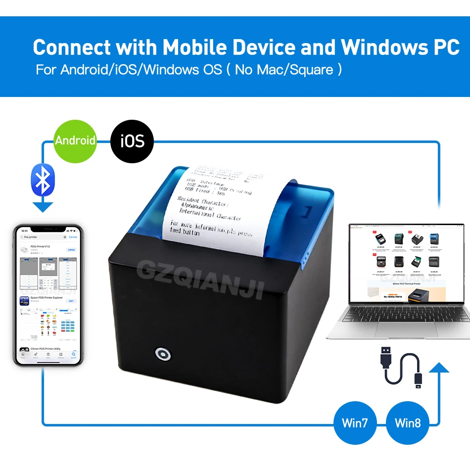GZM5808 58mmPOS Bluetooth принтер беспроводной bluetooth-принтер термопринтер Поддержка Android iOS окно Совместимо с ESC/POS