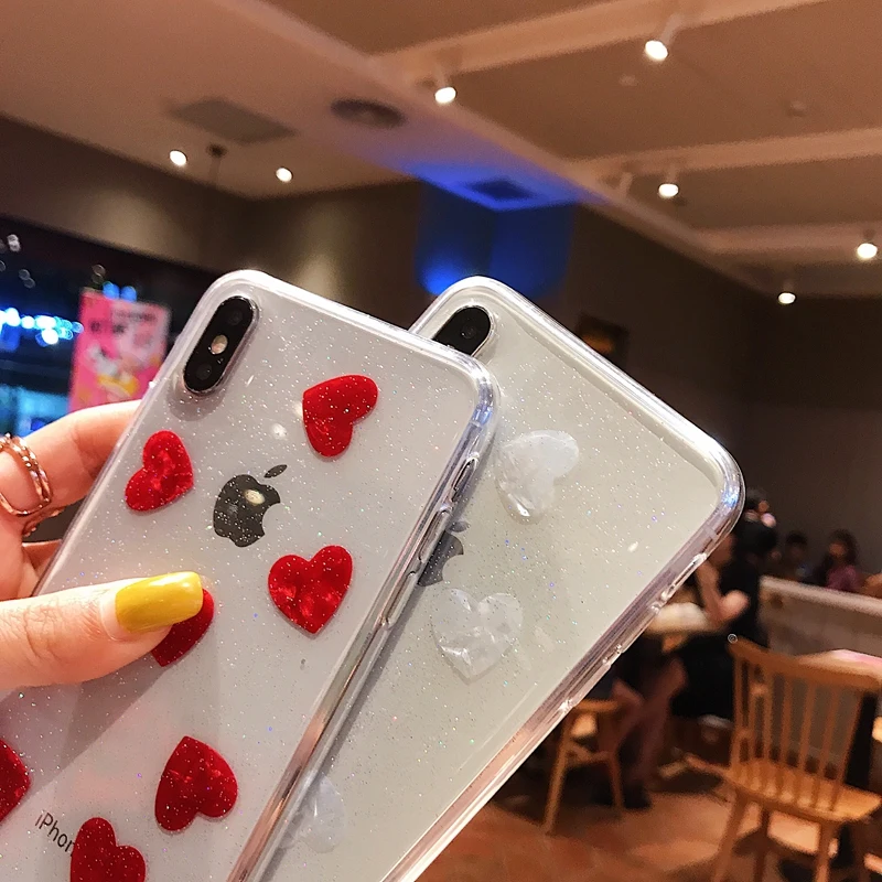 Bling Glitter Sequin Love heart Pattern Claer Soft Silicone TPU Phone Case Cover For iPhone X 10 XR XS Max 8 7 6 6s Plus Coque |