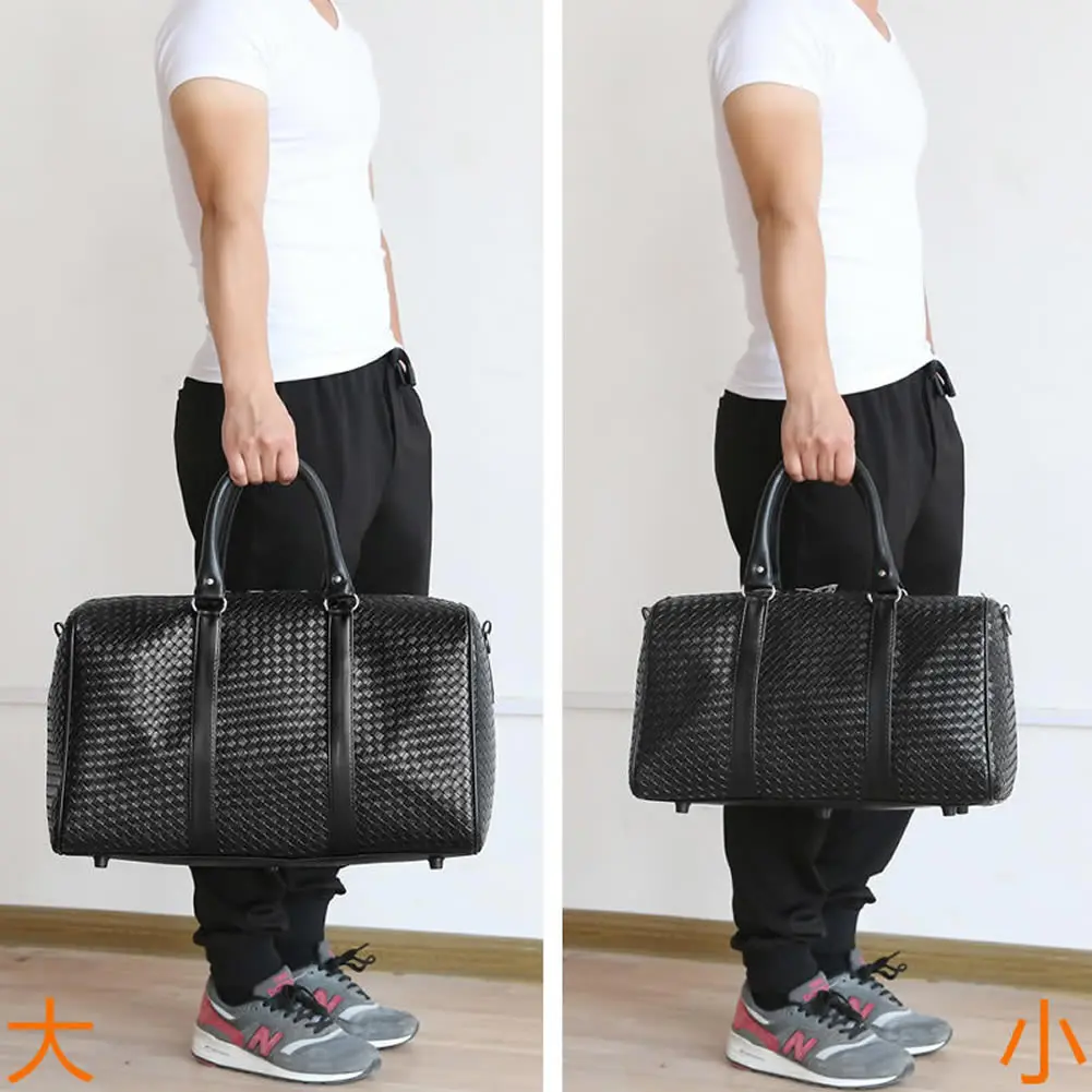 New Fashion Black Woven Travel Bag Large Capacity Casual Business Weekend Overnight Bags PU Leather Luggage Bag Dripshipping