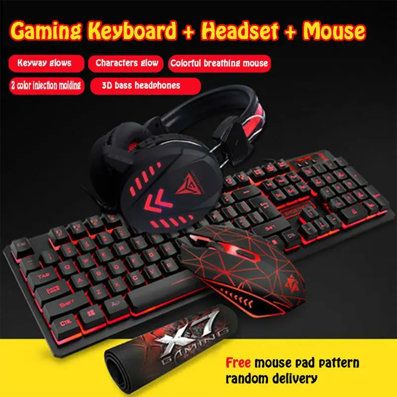 

2021 New 4Pcs/Set K59 Wired USB Keyboard Illuminated Gaming Mouse Pad Backlight Headset