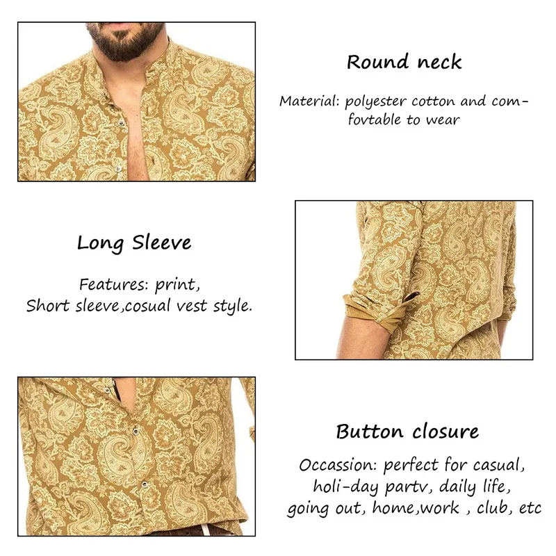 

2021 Spring Summer Clothes Linen Shirt Men Long Sleeves Print Hawaiian Beach Casual Fashion FloralSingle Breasted Cardigan Shirt