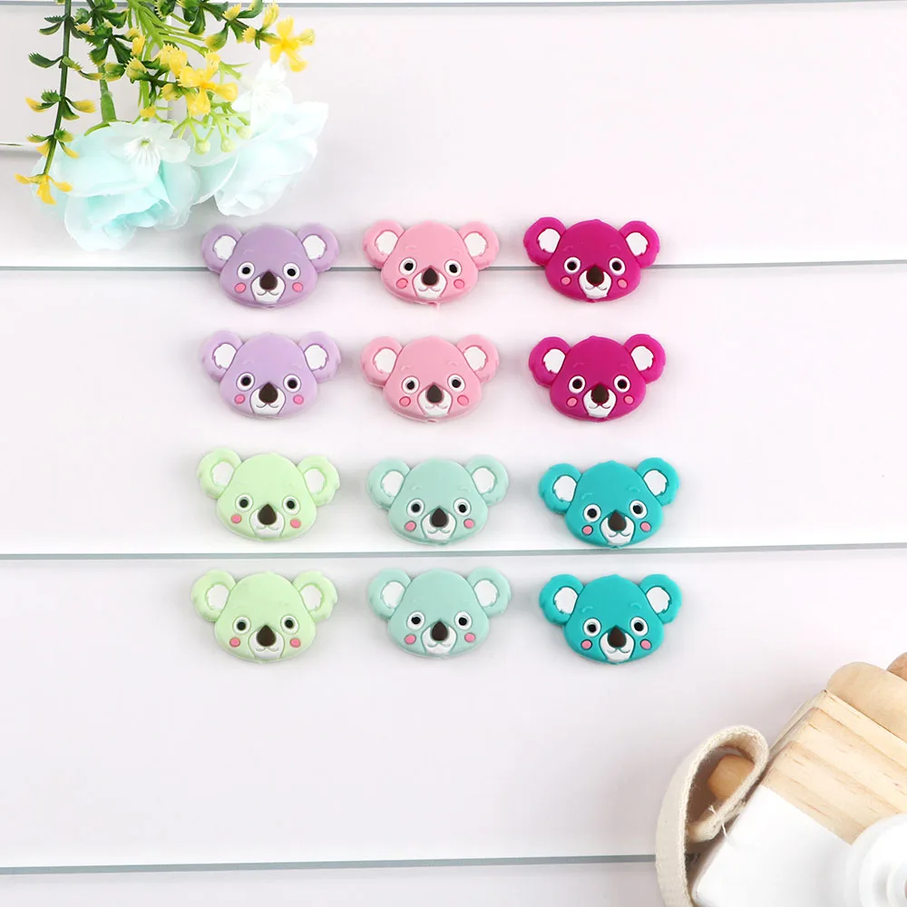 Kovict-Mini mordedor de silicona con cabeza de Koala para beb&eacute;, 10 unidades, colgantes de grado alimenticio, juguetes de dentici&oacute;n para beb&eacute;-1
