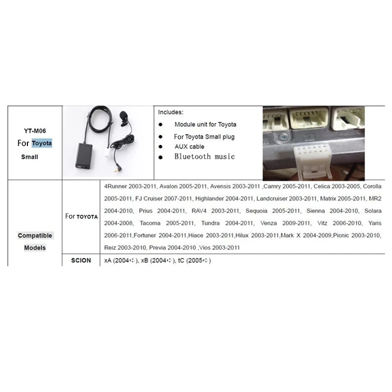 USB AUX Bluetooth Автомобильный цифровой музыкальный адаптер для чейнджера CD Toyota (6 + 6)Pin