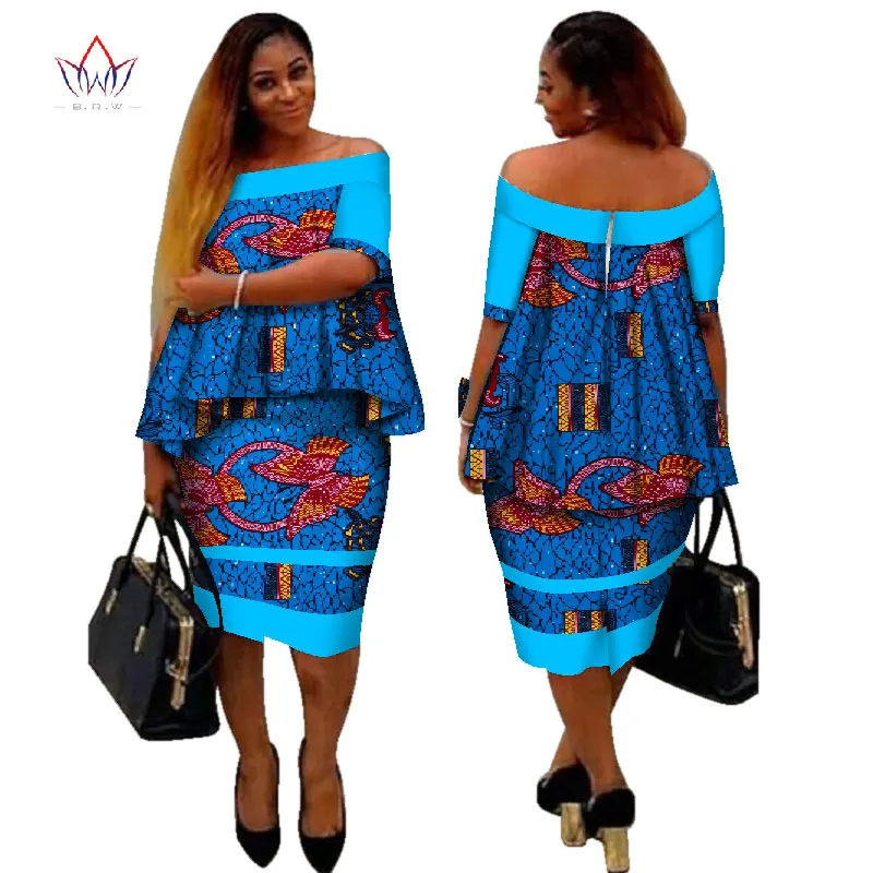 Африканский dashiki печати Женская одежда Двойка Топы корректирующие и Для тела кукурузы юбка Дизайн Мода г. плюс Размеры bintarealwax WY2890
