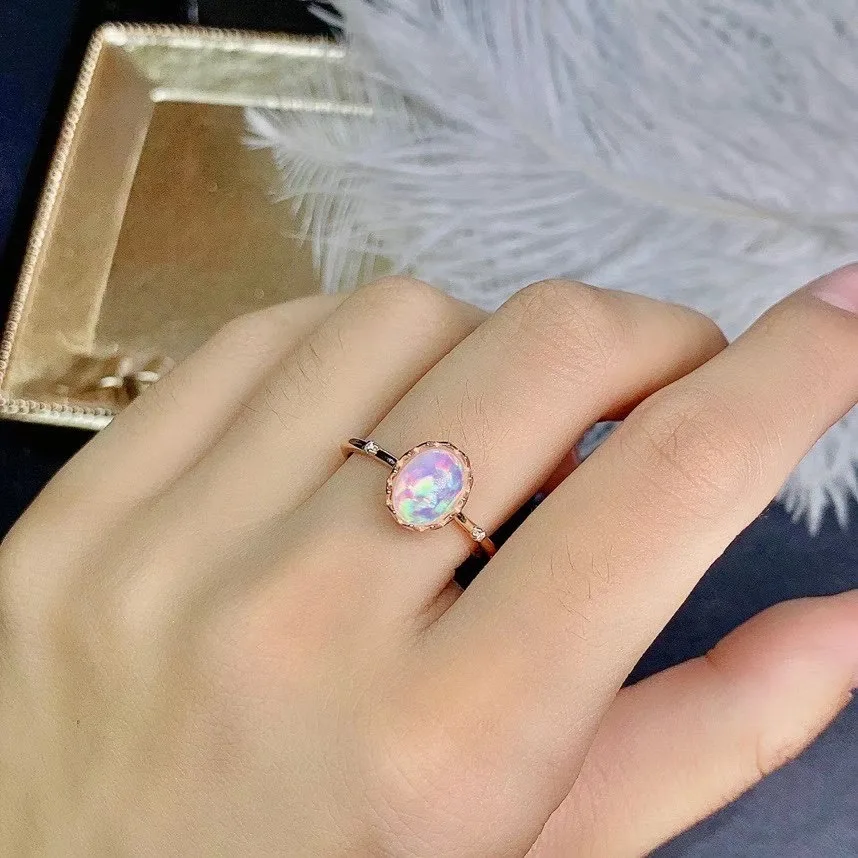 Обручальные украшения кольцо из серебра 100% пробы с натуральным опалом