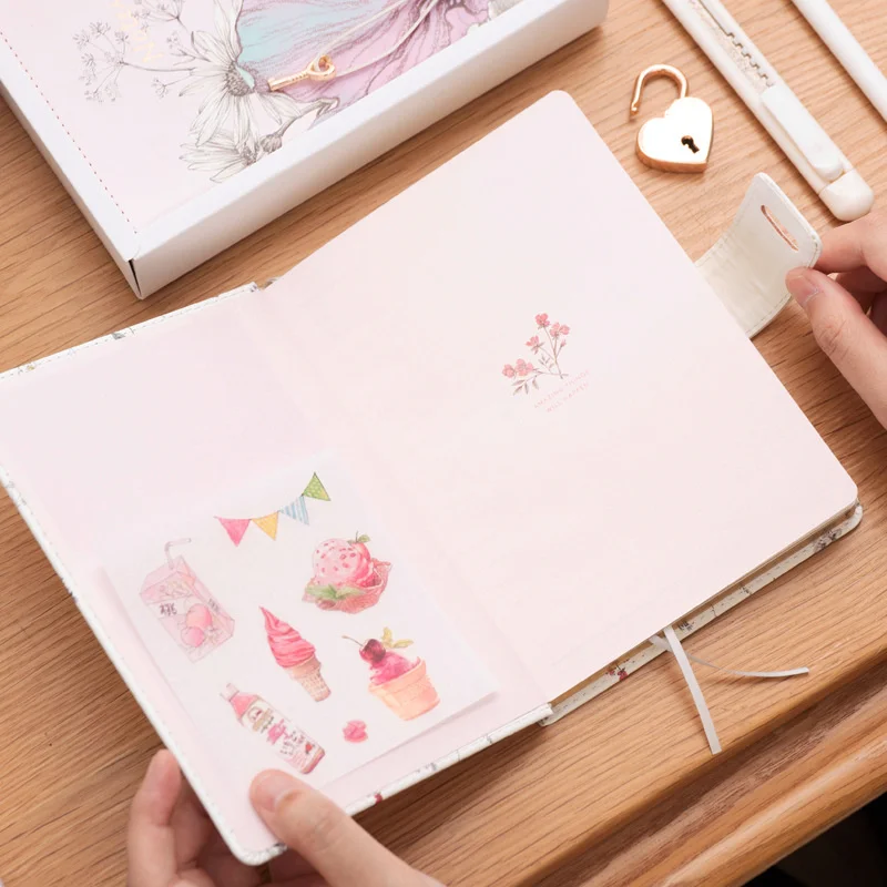 

Kawaii B6 Notebook with Lock Bullet Notepad Office Sketchbook Note Book Line Agenda Planner Stationery Organizer School Diary