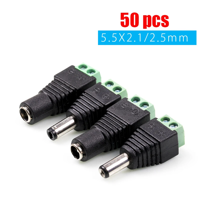 Câmera de Cctv Adaptador de Alimentação Única Tiras Led 50 Unidades – Pacote Fêmea dc Plug 5.5mm x 2.1mm Conector Masculino Fácil 5050 3528 Cor
