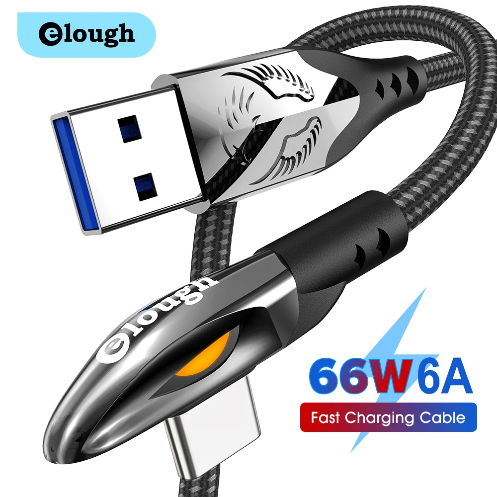 

Elough 6A Type C Elbow Cable For Huawei P40 Pro Xiaomi Samsung Mobile Phone Fast Charing Cable 1.2m 1.8m USB Quick Charge Cord