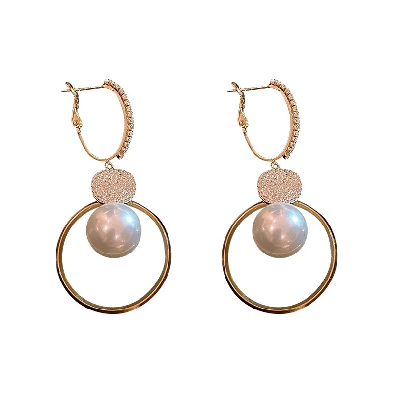 

2021 New Fashion Korean Oversized White Pearl Drop Earrings for Women Bohemian Golden Round Pearl Wedding Earrings Jewelry Gift
