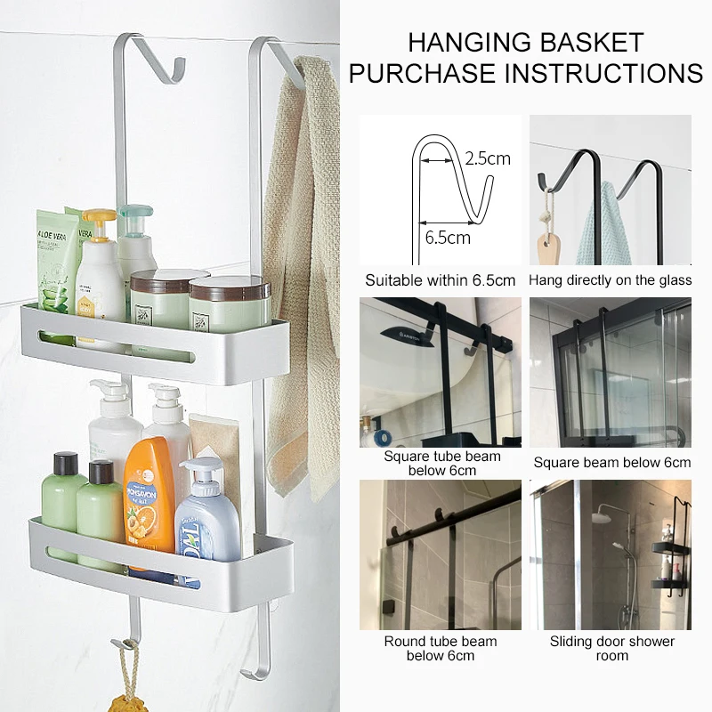 

Black Hanging Bath Shelves Bathroom Shelf Organizer Nail-free Shampoo Holder Storage Shelf Rack Bathroom Basket Holder EL5018