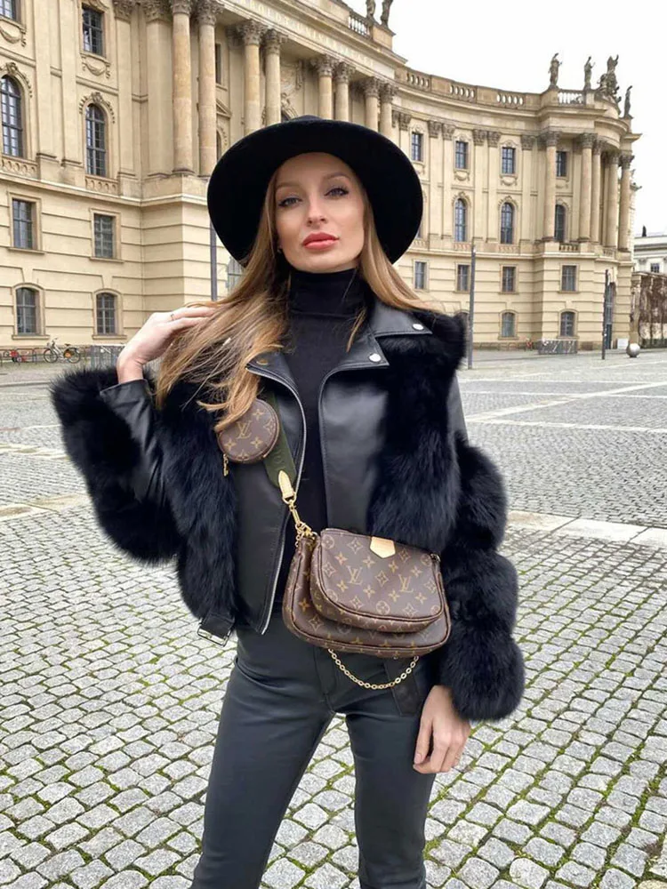 Elegant Faux Fox Fur Coat 2022 New European American Spring Autumn Street Fashion Fluffy Womens Clothing Artificial Breast Edgy